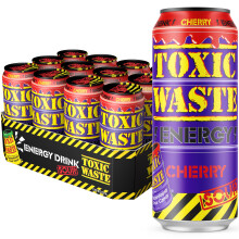 TOXIC WASTE Sour Cherry Energy Drink – 12 x 500ml Cans Sparkling Fizz with