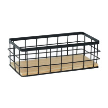 Wire Storage Baskets Wall Mounted Bedroom Organizer With Wooden Base, 29x13x10cm, Grid Bin, SpaceSaving