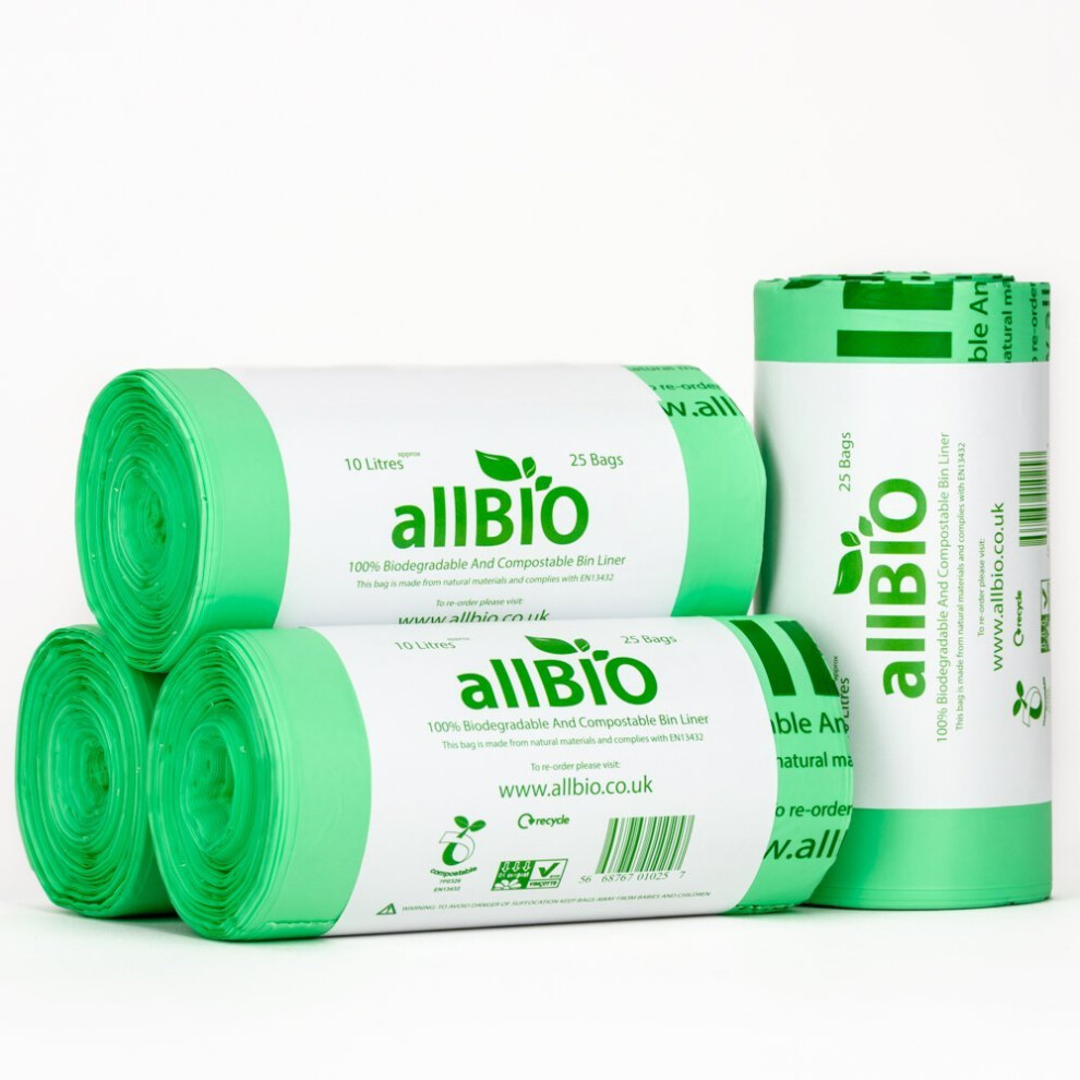 Allbio 10L Extra Thick Compostable Food Waste Kitchen Caddy Linersbin Bags