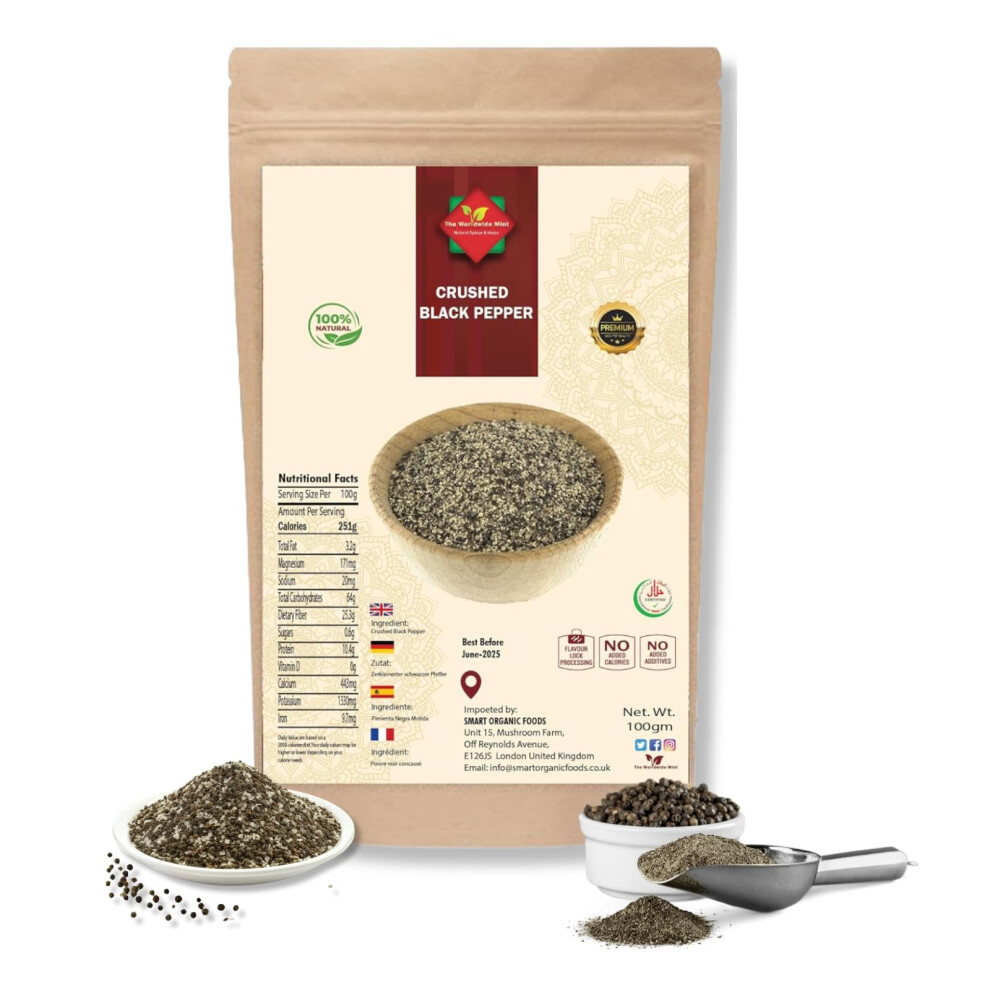 The Worldwide Mint Crushed Pepper Coarse Pepper Cracked Peppercorns Premi Black