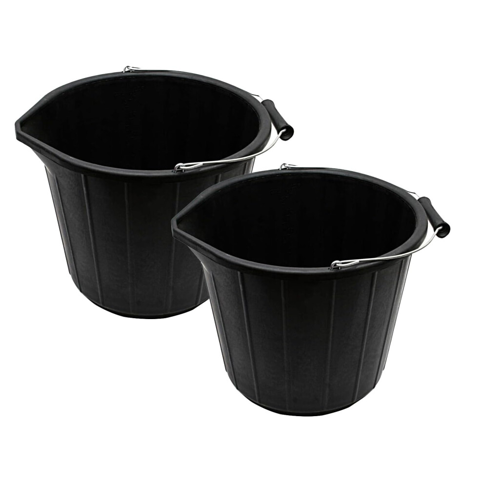 Best House Another Fine Product Bh 2 Pcs Builders Bucket 14 Liters Metal Handle Plastic Heavy Du Black