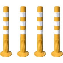Flexible Parking Bollards with Reflective Collars, 4pcs PU Traffic Cones for Road Safety, Yellow White