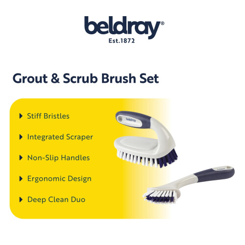 Beldray Beldray Grout  Scrub Brush Set  Stiff Bristles with Integrated Scraper NonS 1