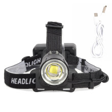 Linterna frontal LED recargable para aventuras al aire libre, linterna frontal USB con zoom y brillo ajustable, linterna duradera de aleación de