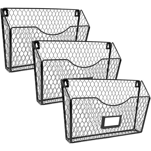 Charming Decorative Baskets, Hanging File Organizer Metal Chicken Wire Construction, Multifunction Pockets for Efficient Wall Utilization in Home Offi