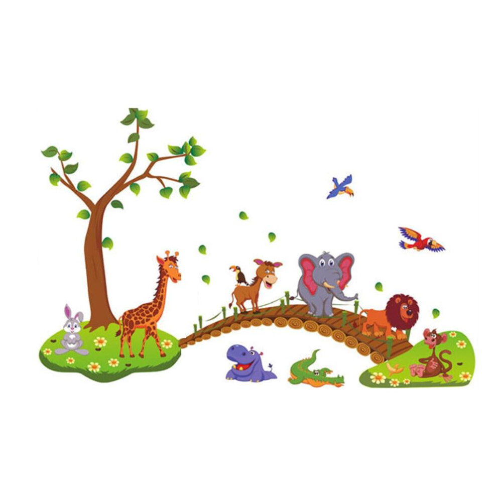 Easy Apply Remove Animal Wall Stickers, Repositionable Wall Decals Fantasy Jungle Theme for Smooth Surfaces, Baby Nursery Decor Home Decoration Enviro
