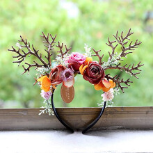 Deer Headband with Floral Accents, Solid Metal Frame & Velvet for Women & Kids, Essential Hair Accessories for Christmas Spirit &