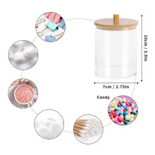 Durable Plastic, Elegant Home Decoration for Cotton Swab, Space-Saving Design Clear Plastic Apothecary Jars with Bamboo Lids for Vanity Organizer