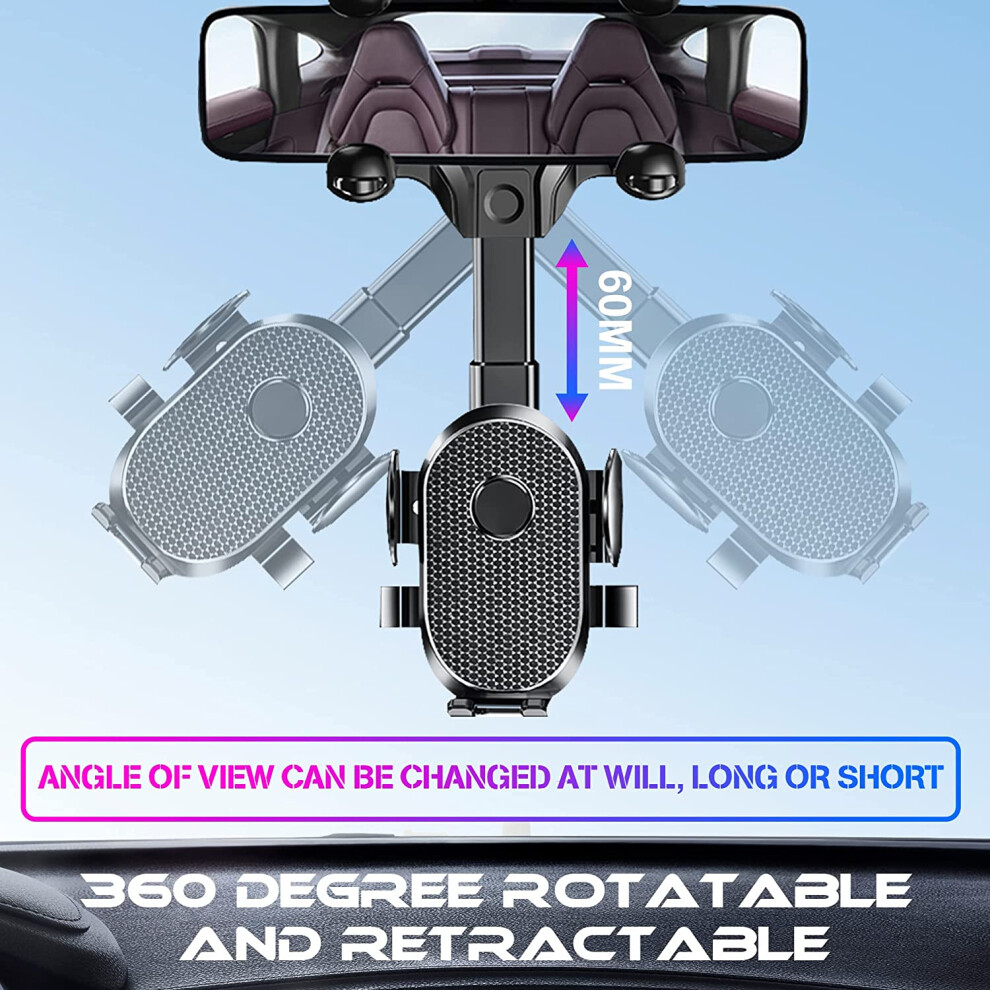 Multifunctional Car Phone Holder, Universal 360 Rotatable & Retractable Rearview Mirror Mount For Seamless Visual Enjoyment, Single-Hand Operation 9128293430821