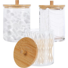Kosmetik-Organizer fürs Badezimmer, Wattestäbchenhalter aus Glas mit Bambusdeckeln – verleiht Ihrem Schminktisch eine besondere Note,