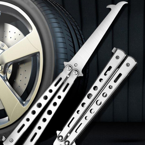 Dual Function Stainless Steel Tire Cleaner Hook Foldable and Portable Tool 2