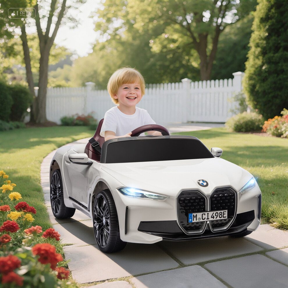 Homcom Bmw I4 Licensed 12V Kids Electric Ride-On Car W/ Remote Control - White