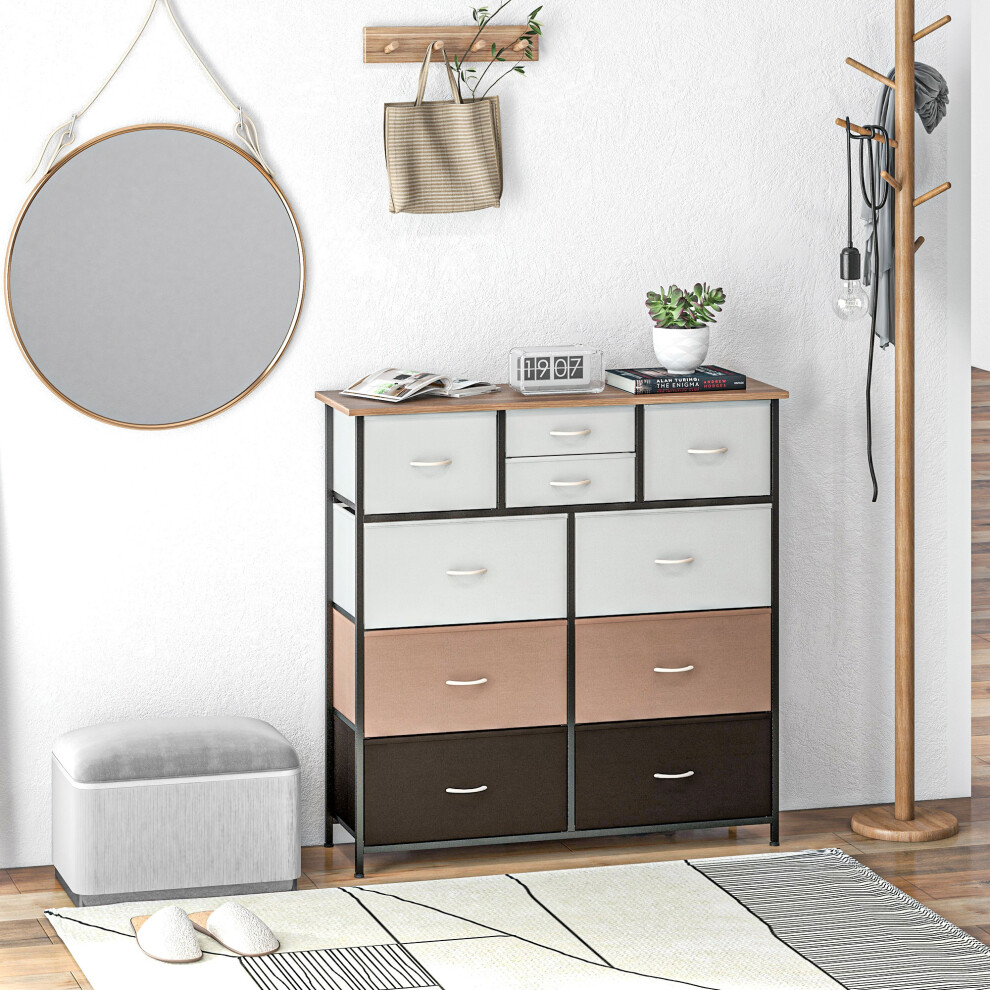 Homcom Bedroom Chest Of Drawers Fabric Dresser W/ Foldable Drawers Multicolour