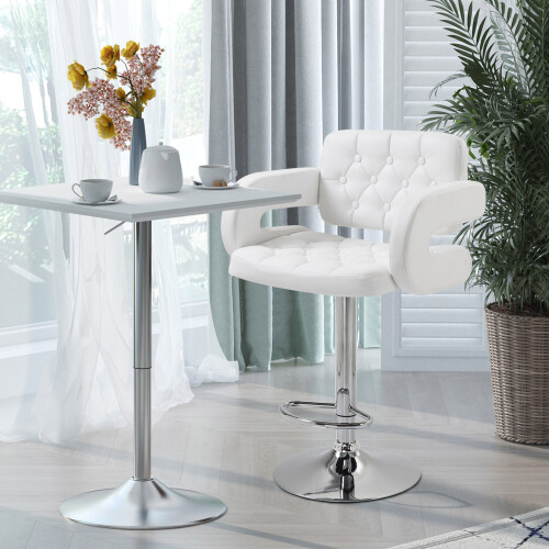 Homcom HOMCOM Adjustable Height Barstool Steel Pole PU Leather, White