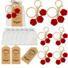 Pack of 10 Flower Key Rings with Krafts Card and Organza Bag