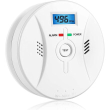 Koolmonoxidemelders met digitaal LED-display en batterijback-up voor ononderbroken bescherming.
