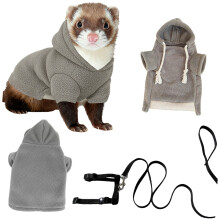 Ferrets Outfit Leash Easy to Wear Cold Protections Pet-Grey