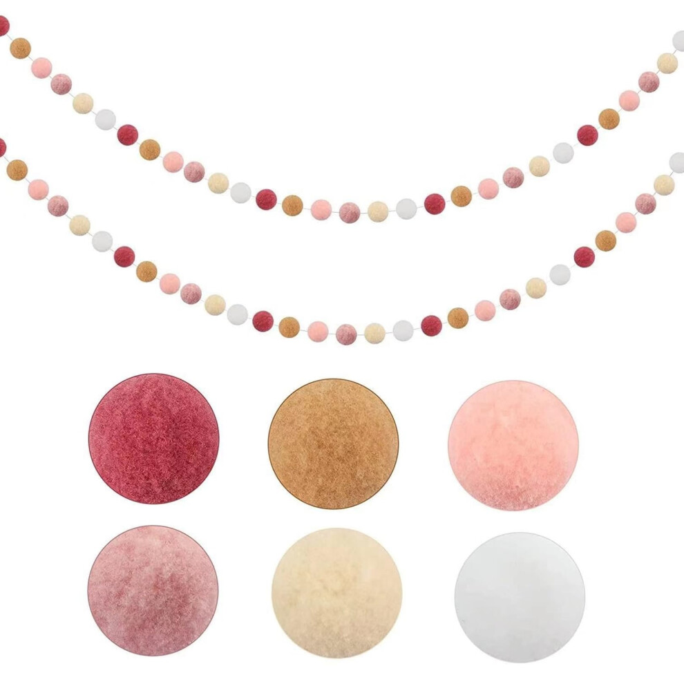 2 Coloured Felt Ball Garland, Wool Felt Pom Poms Garlands 6Ft Long And Nursery Decoration Classroom Birthday Party Decoration Pink/White
