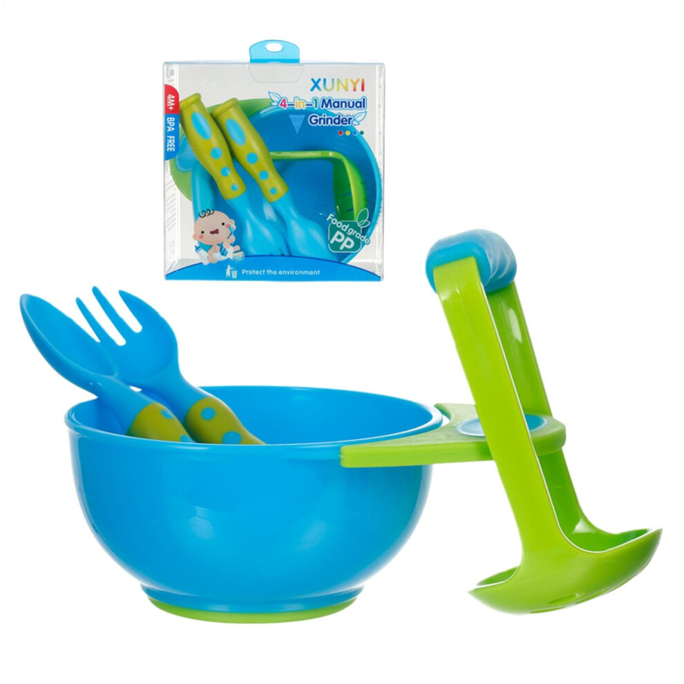 Baby Feeding Set With Spoon And Fork, Safe Ergonomic Toddler Utensils, Nonslip Base, Blue