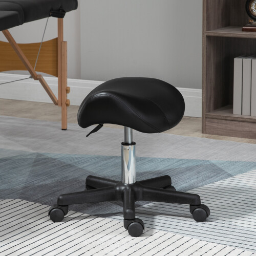 Homcom HOMCOM Saddle Stool Adjustable Rolling Salon Chair for Massage Spa Beauty Black