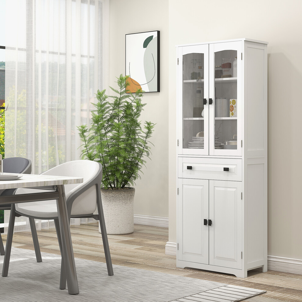 New Homcom Kitchen Cupboard Storage Cabinet Adjustable Shelves, Glass Door, 160Cm