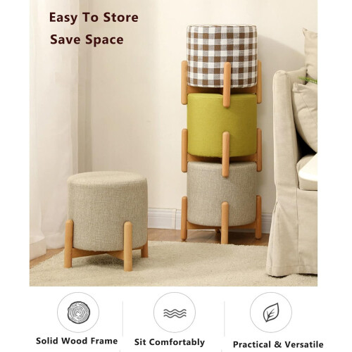 Fabric Round Footstool, Stackable, Low Height, 11.4 x 12.6 in, Space Saving Stool for Living Room 2