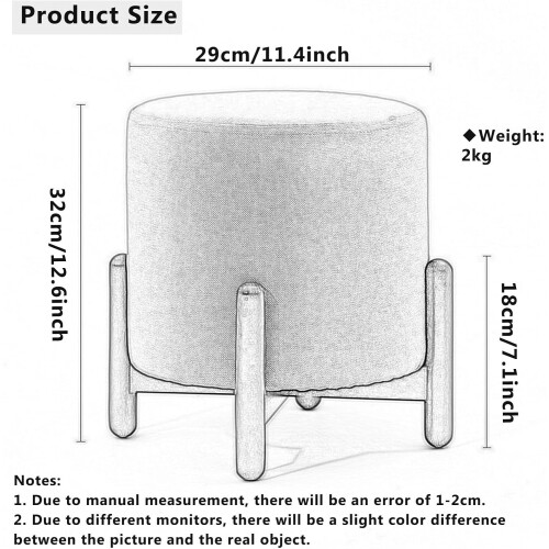 Fabric Round Footstool, Stackable, Low Height, 11.4 x 12.6 in, Space Saving Stool for Living Room 1