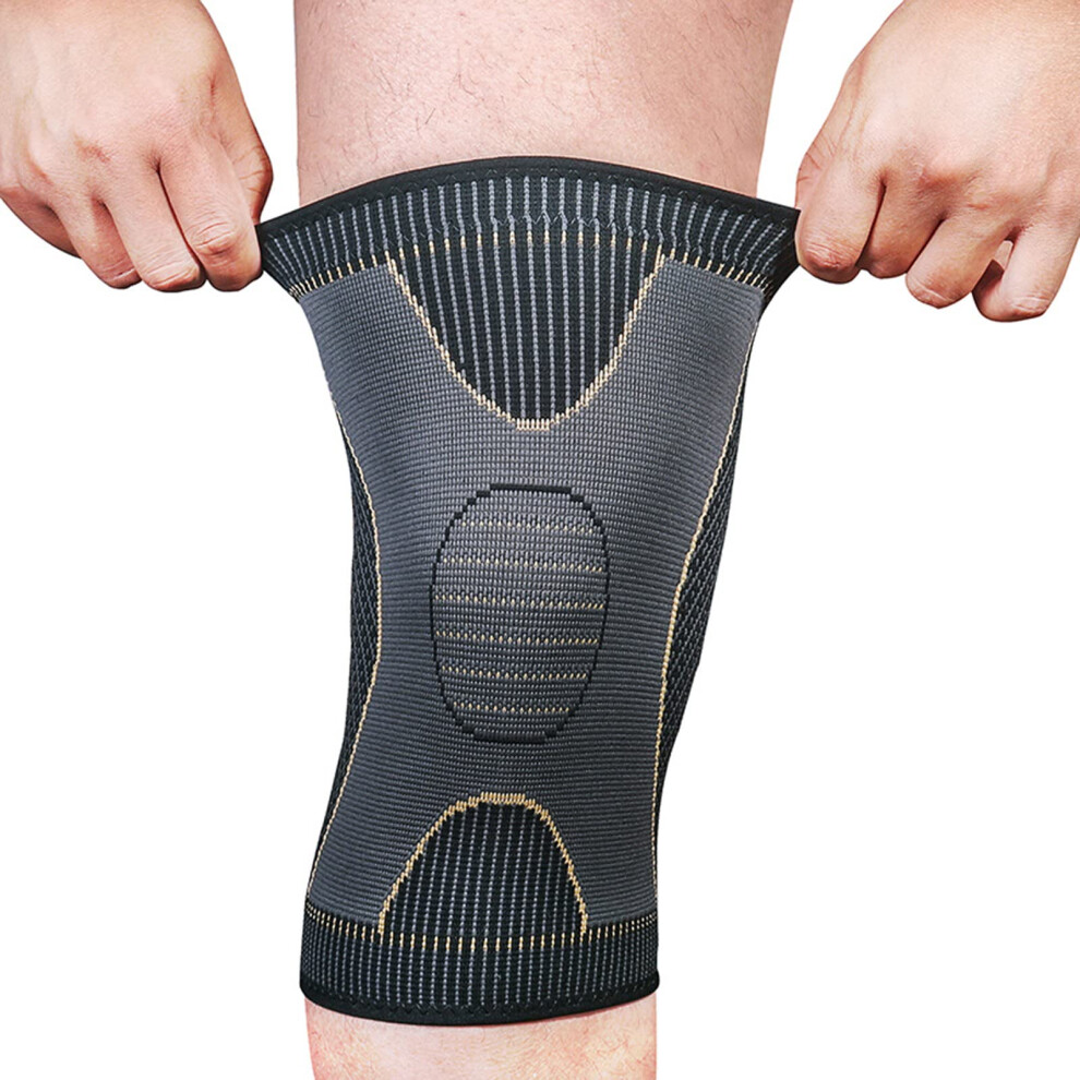 Knee Support Brace with NonSlip Silicone and Breathable Compression Sleeve for Running and Fitness