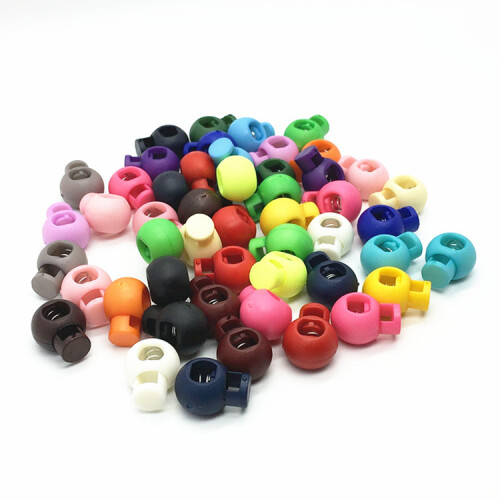 Round Ball Shape Single Hole Style, Elastic Drawstring Cord Locks for Wide Application, Plastic Toggle Locks, 60pcs, Six Color