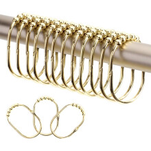 Shower Curtain Hooks, Effortless Glide Design, Rustproof Metal Golden Shower Curtain Rings, Set for Bathroom Shower Rods, Smooth Gliding Stainless Ste