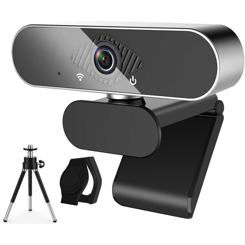 Webcam avec microphone antibruit, vidéo Full HD, facile à utiliser et compatible avec les conversations vidéo.