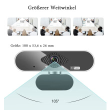 Webcam Full HD 1080p com microfone, foco fixo, ideal para videochamadas e aulas online, com correção automática de luz.