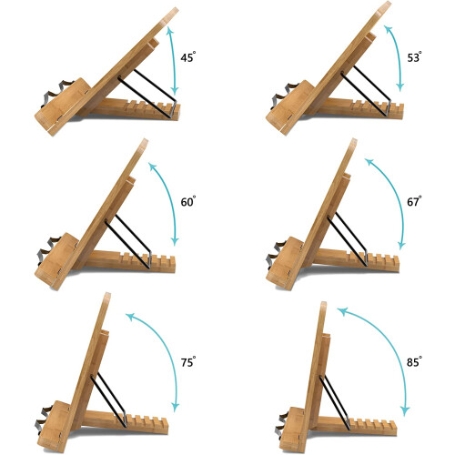 Versatile Foldable Cookbook Holder, Bamboo Book Stand with Adjustable Viewing Angles for Tablet Support Stand, Durable Construction, Portable Reading 2