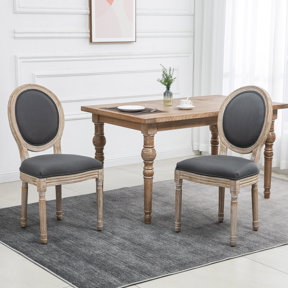 Homcom French-Style Dining Chairs Set Of 2 With Linen Upholstery, Grey