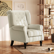 HOMCOM Accent Armchair Home Furniture Retro Tufted Club Wood Fabric Cream White