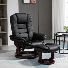 HOMCOM Swivel Manual Recliner Footrest Set PU Leather Lounge Black