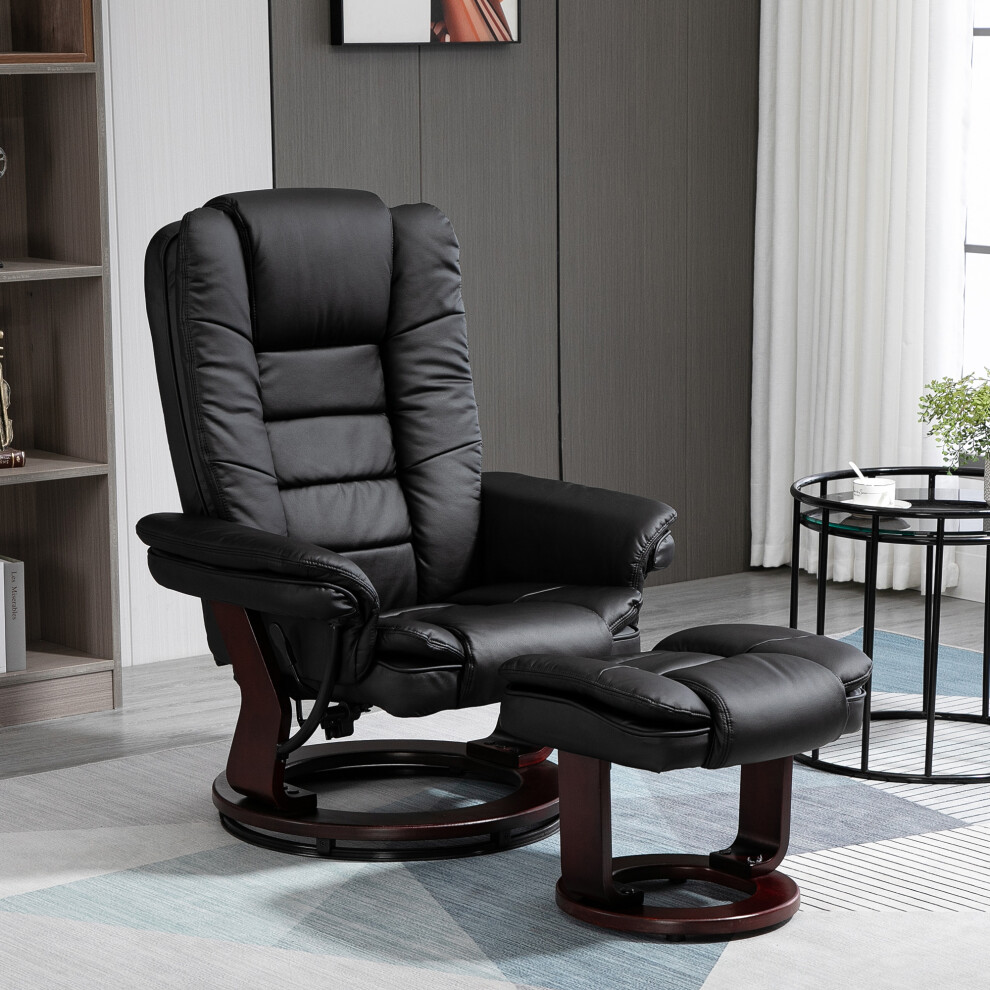 Homcom Swivel Manual Recliner Footrest Set Pu Leather Lounge Black