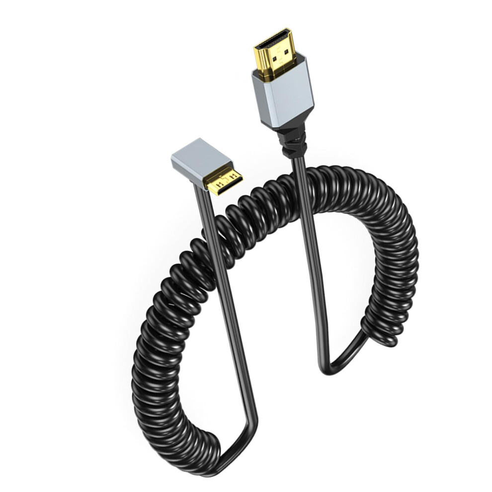 4K Small Video Cable Male To Male Coiled 90 Degree Connector For Gpu Laptops Tablets 50-200Cm 4K60hz Retractable Line 9189345126635