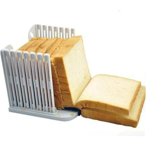 Foldable plastic toast cutter for precise, even sandwiches and spacesaving storage at home. Durable material. 2