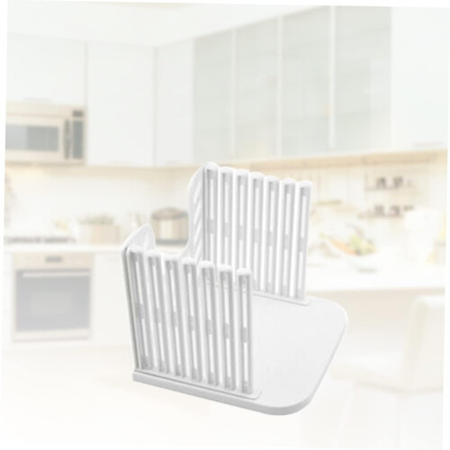 Foldable plastic toast cutter for precise, even sandwiches and spacesaving storage at home. Durable material. 1