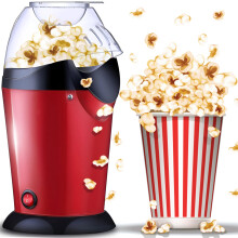 Popcorn Machine Without Fat and Oil, 900 Watt, Hot Air Popcorn Maker, Healthy Snack, Red