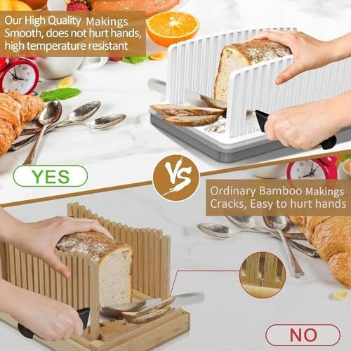 Adjustable bread slicer with crumb tray, foldable handle for uniform homemade bread slices 2