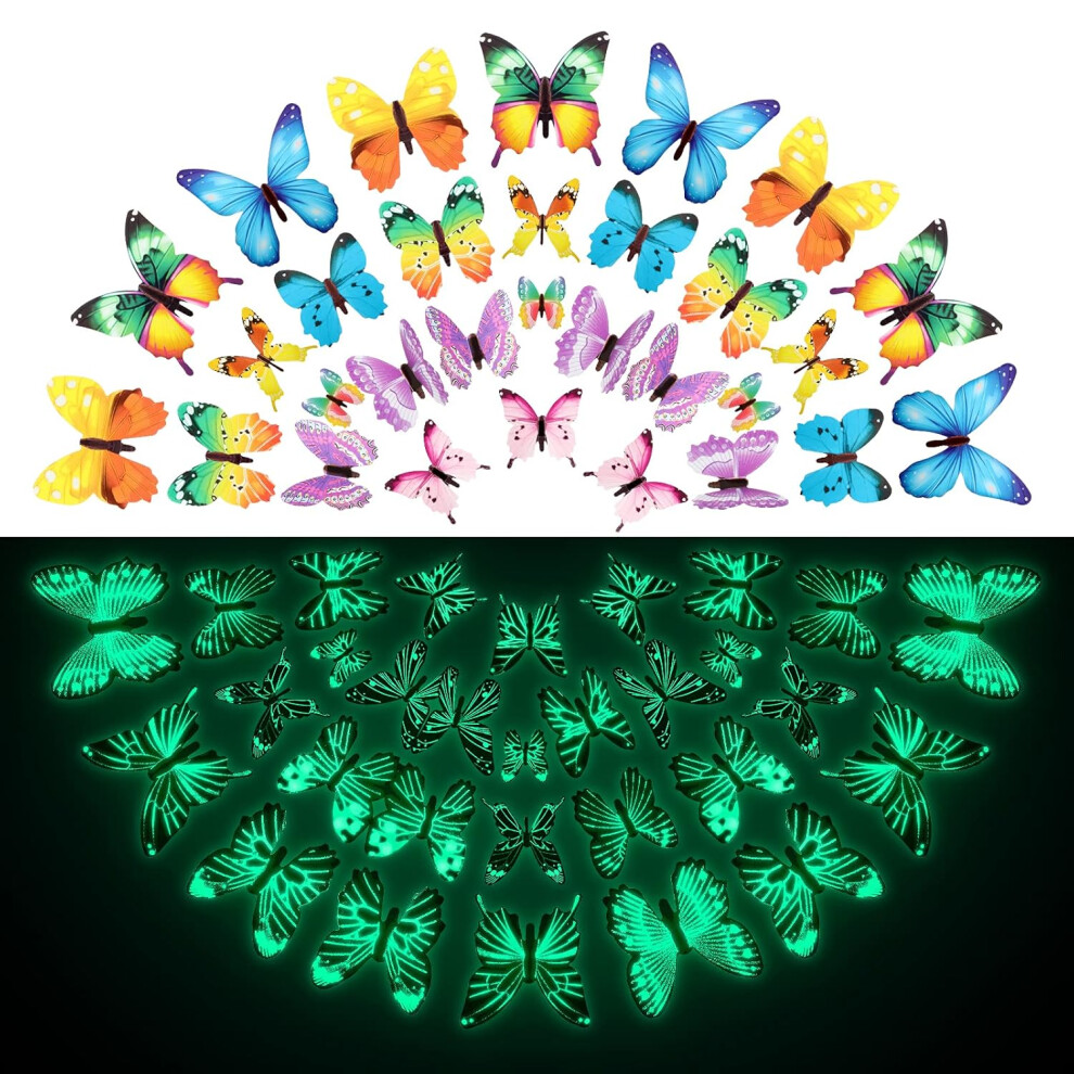 Luminous Butterfly Dreamscapes, 3D Glow In The Stickers For Kids' Bedroom, Ceiling Decor With Realistic Butterflies Dark