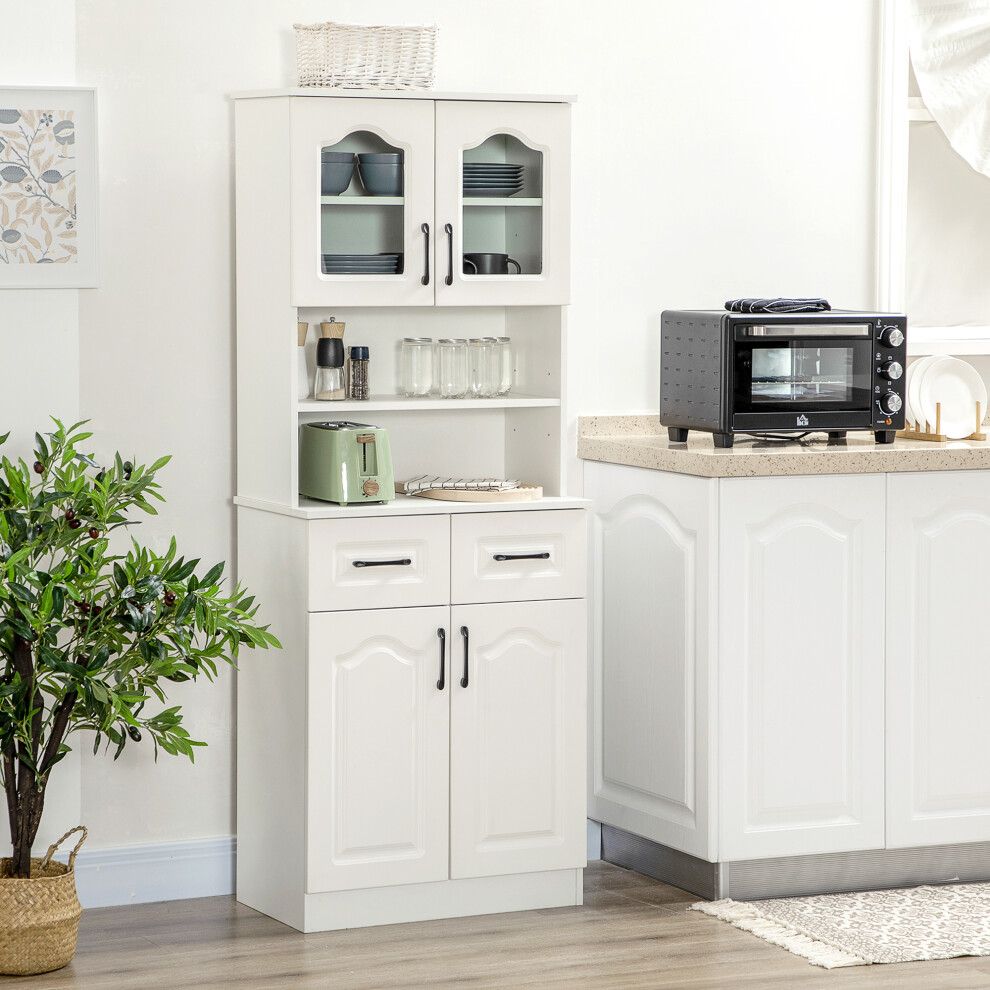 Homcom Kitchen Cupboard Storage Cabinet Adjustable Shelves, Countertop, White