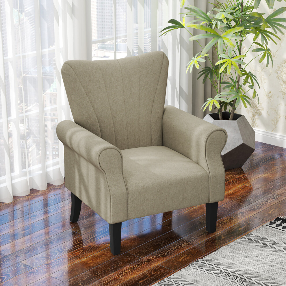Homcom Armchair, Upholstered Modern Accent Chair With Wood Legs, Beige Cream