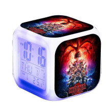(Style 2)Stranger Things Digital Alarm Clock 7 Colour Changing Led Night Lights Cubic Alarm Clock Kids Christmas Gift