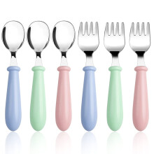 6Piece Children's Cutlery Set, 3 Forks 3 Spoons for Babies Kids (Blue, Green, Pink)