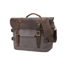Men's Briefcase Waxed Canvas Large Laptop Bag With Multiple Pockets, Messenger Bag For Work And Travel, Light Gray
