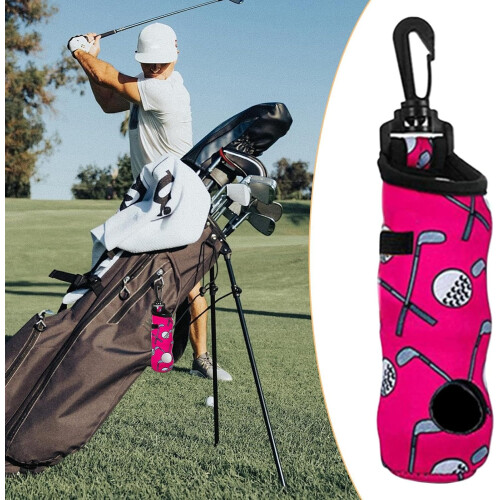 Golf ball bag with keychains, lightweight accessory with 3tee capacity, pink. 1