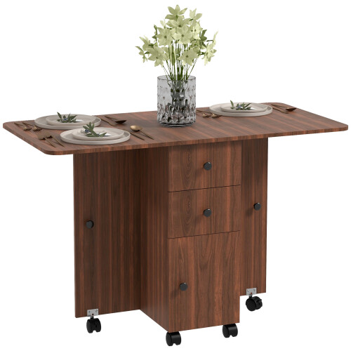 Homcom HOMCOM Folding Dining Table, Drop Leaf Table With Drawers Brown 1